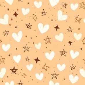 Hearts and Stars In Tan 6x6