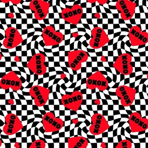 Retro Hearts Checkerboard XOXO XO Love Valentines