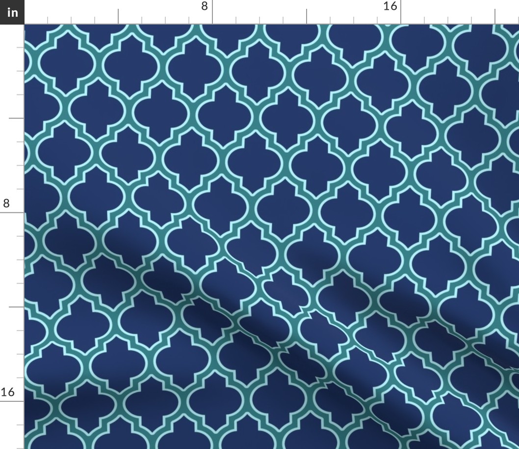 moroccan quatrefoil lattice in peacock