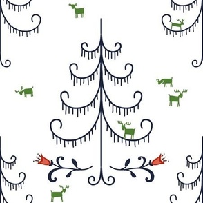 whimsical pine trees with deer