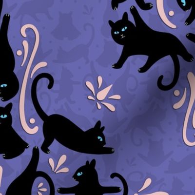 Black Cats Yoga Damask - Very Peri Pantone Color of the Year 2022 - periwinkle