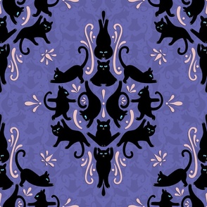Black Cats Yoga Damask - Very Peri Pantone Color of the Year 2022 - periwinkle