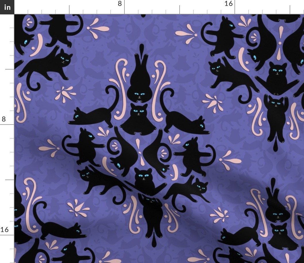 Black Cats Yoga Damask - Very Peri Pantone Color of the Year 2022 - periwinkle