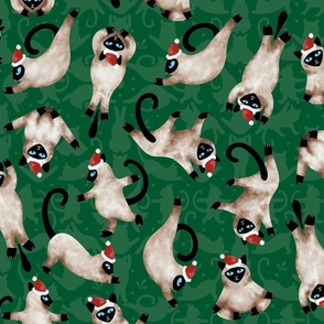 Santa’s Helpers - Siamese cats, Christmas Cats, Santa Cats, christmas cat fabric 