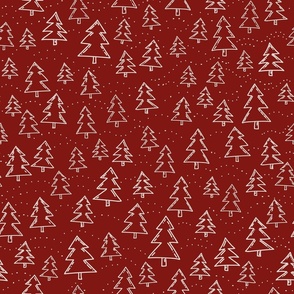 Christmas trees in red background seamless pattern