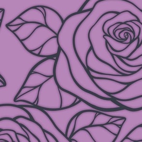 Large Rose Cutout Pattern - Dusty Lilac and Charcoal