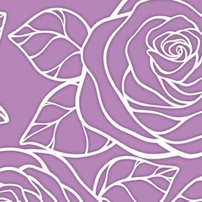 Large Rose Cutout Pattern - Dusty Lilac and White