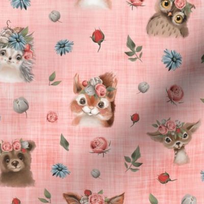 woodland portrait floral peach linen