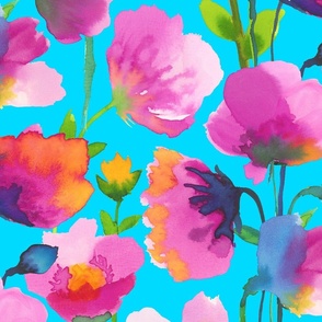 i love poppies - light blue background - jumbo large scale