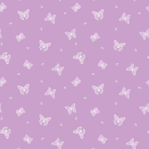 Whimsical Hand-Drawn White Butterflies on Purple