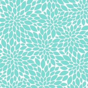 Dahlia Blossoms Pattern - Turquoise and White