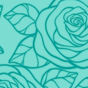 Large Rose Cutout Pattern - Turquoise and Deep Turquoise