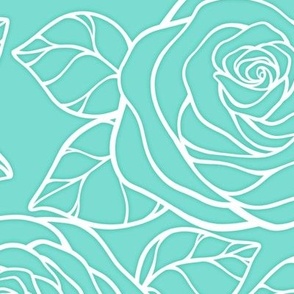 Large Rose Cutout Pattern - Turquoise and White