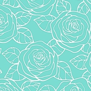 Rose Cutout Pattern - Turquoise and White
