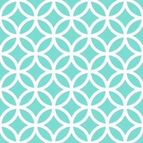 Interlocked Circle Pattern - Turquoise and White