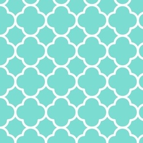 Quatrefoil Pattern - Turquoise and White