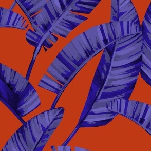 Modern Painterly Tropical Palm Leaf  - Red and Blue