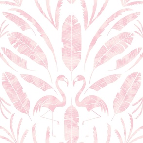 Tropical Summer Palms and Flamingo Damask - pastel cotton candy pink