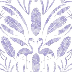 Tropical Summer Palms and Flamingo Damask - soft cornflower blue