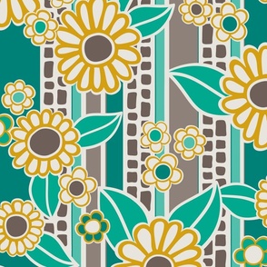  Gloria Dandy Daisies (Aqua Teal Grey Golden Yellow) - Large