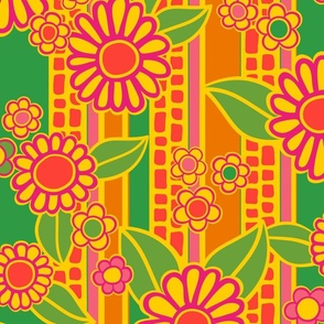 Gloria Dandy Daisies (Pink Green Orange Yellow) - Large