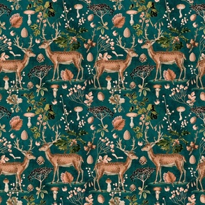Autumn Forest Cottagecore Hygge Pattern With Wild Deer Smaller Scale