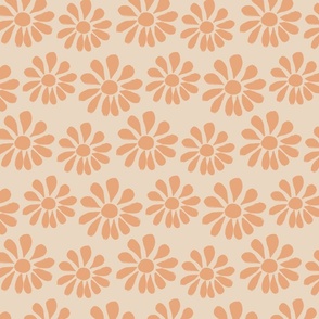 Retro Orange flower on cream, home decor fabric, nursery fabric, childrens room fabric, swimwear fabric
