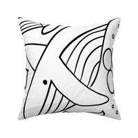 Whales Black and White V3: Monochrome Line Art Humpback Whale Under the Sea Ocean Underwater -  Large