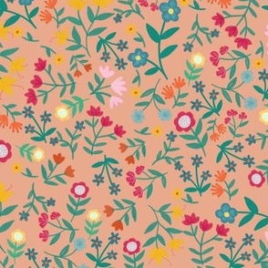 Ditsy Folk Art Florals on Peach