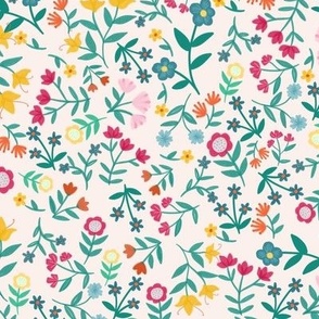 Ditsy Folk Art Florals on Light Pink 