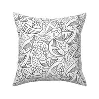 Whales Black and White V3: Monochrome Line Art Humpback Whale Under the Sea Ocean Underwater -  Small
