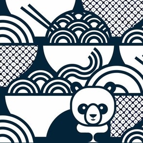 Panda Noodle Navy Blue and White Large- Novelty Kawaii Pandas- Geometric Cute Animals