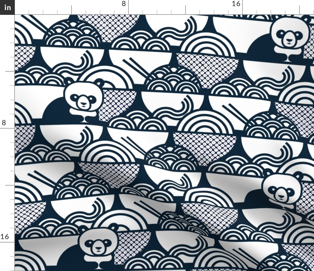 Panda Noodle Navy Blue and White Large- Novelty Kawaii Pandas- Geometric Cute Animals