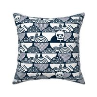 Panda Noodle Navy Blue and White Medium- Novelty Kawaii Pandas- Geometric Cute Animals