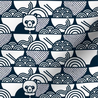 Panda Noodle Navy Blue and White Small- Novelty Kawaii Pandas- Geometric Cute Animals