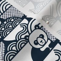 Panda Noodle Navy Blue and White Small- Novelty Kawaii Pandas- Geometric Cute Animals