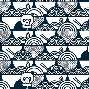 Panda Noodle Navy Blue and White Small- Novelty Kawaii Pandas- Geometric Cute Animals