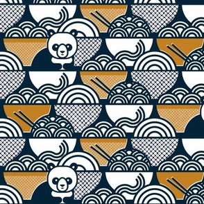 Panda Noodle Navy Blue and Mustard Small- Novelty Kawaii Pandas- Geometric Cute Animals