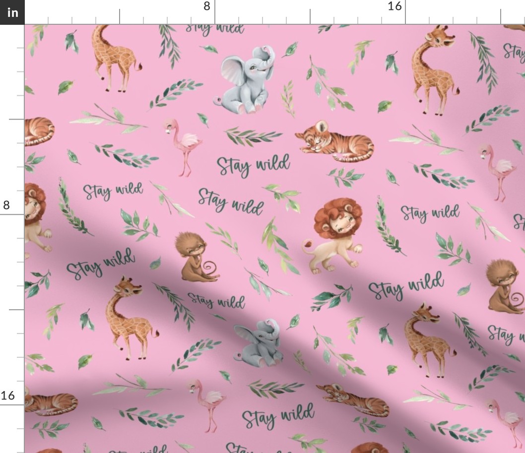 stay wild different safari animals pink