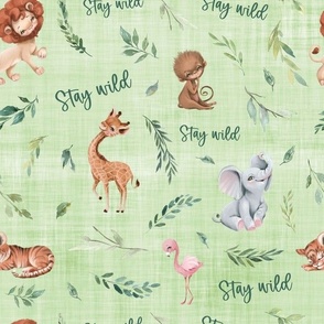 stay wild different safari animals green linen