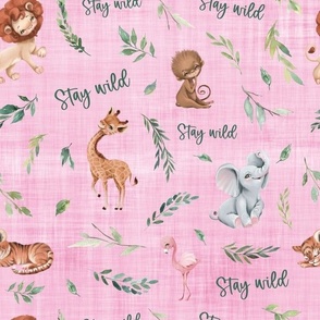 stay wild different safari animals pink linen