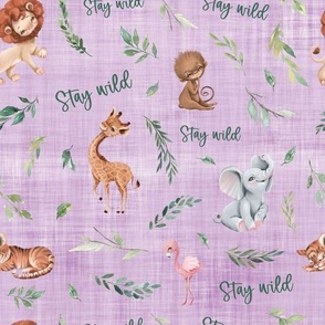 stay wild different safari animals lilac linen