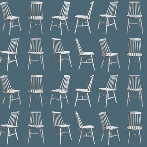 Small Mid Century Chairs on Mid Blue Grey