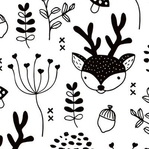 Winter woodland reindeer scandinavian forest cute deer christmas theme black and white
