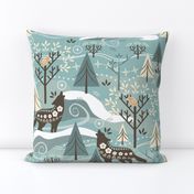 Grey Wolves / Song of Life / Scandi / Folk Art / Outdoors / Winter / Christmas / Trees Forest / Celadon / Large