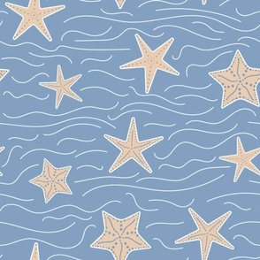 (M) Starfish in the Sea - Medium in Pastel Blue and Peach