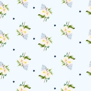 Small Scale | White Floral and Polka Dots | Pale Blue MK001