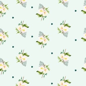 Small Scale | White Floral and Polka Dots | Mint Green MK001