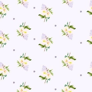 Small Scale | White Floral and Polka Dots | Pale Purple MK001
