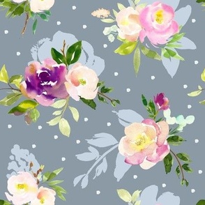 8" Repeat Beautiful Watercolor Flowers | Dusty Blue MK001